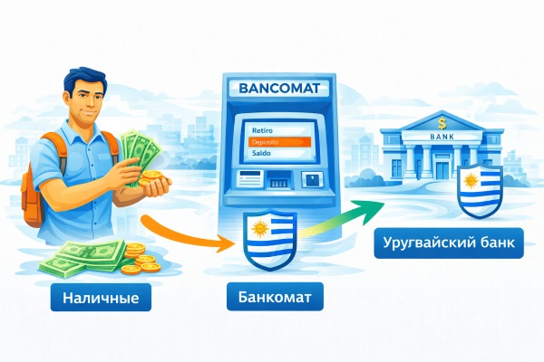 Внесение наличных в банкомат в Уругвае